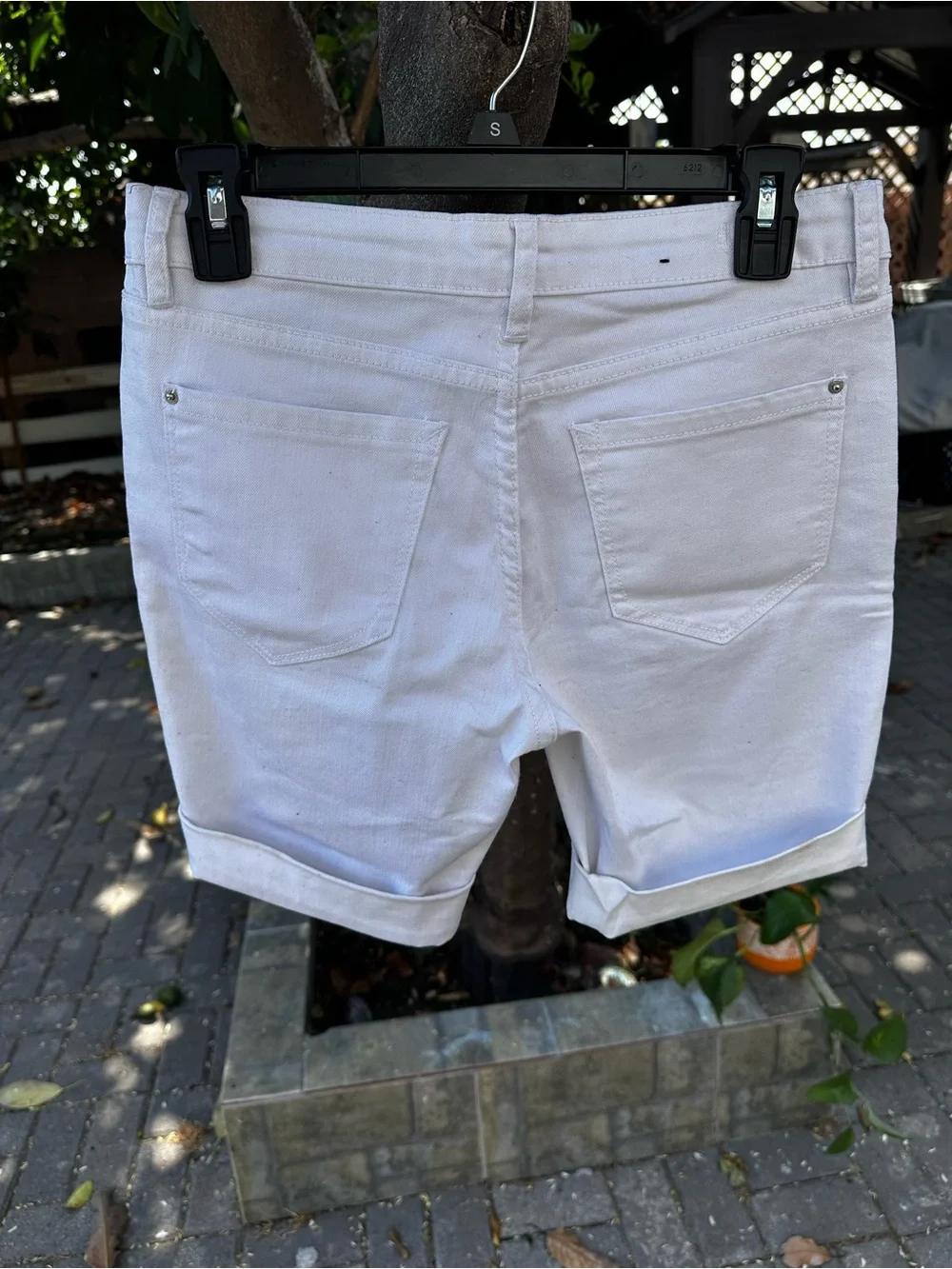 Kensie White Cuffed Denim Bermuda Shorts